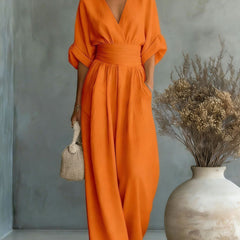 Elodie wide-leg linen jumpsuit in orange