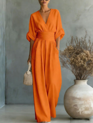 Elodie wide-leg linen jumpsuit in orange