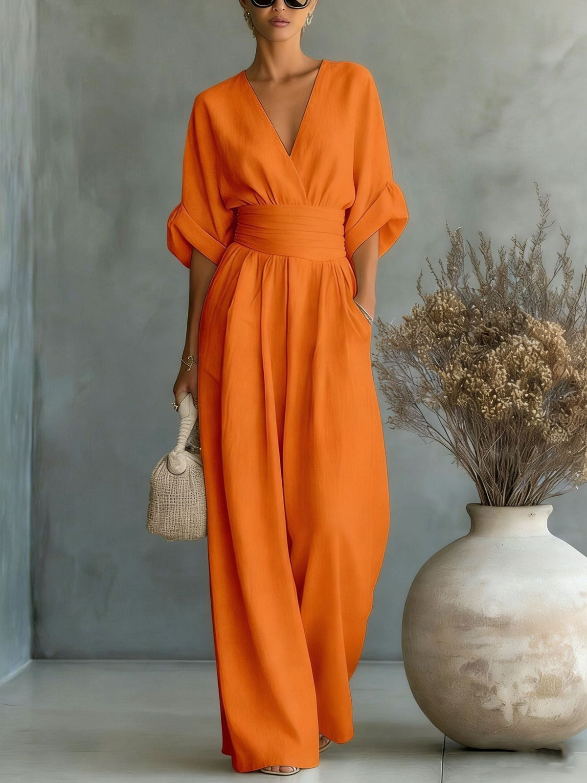 Elodie wide-leg linen jumpsuit in orange