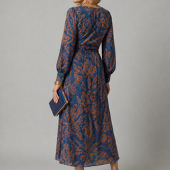 Dineke Floral Print Dress with Twist Front and Long Sleeves