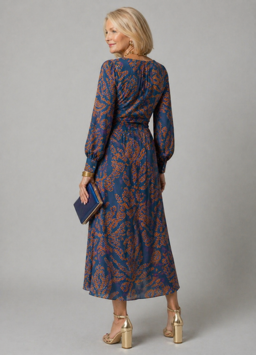 Dineke Floral Print Dress with Twist Front and Long Sleeves