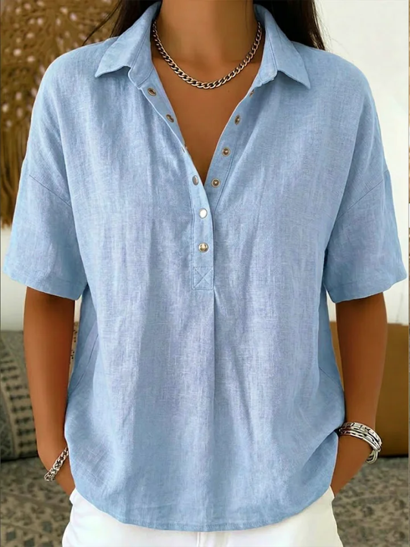 Birdie Short Sleeve Collared Blouse, back view