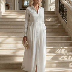 Lioren Soft Flow Maxi Dress with Button Front and Pockets