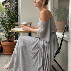 Rosalie Layered Drape Cold Shoulder Top Wide Leg Set