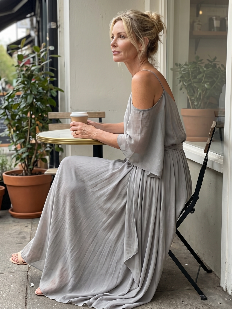 Rosalie Layered Drape Cold Shoulder Top Wide Leg Set
