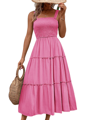 Shirred sundress with ruffle hem detail
