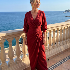 Fable Long Sleeve Wrap Overlap Skirt Midi Dress