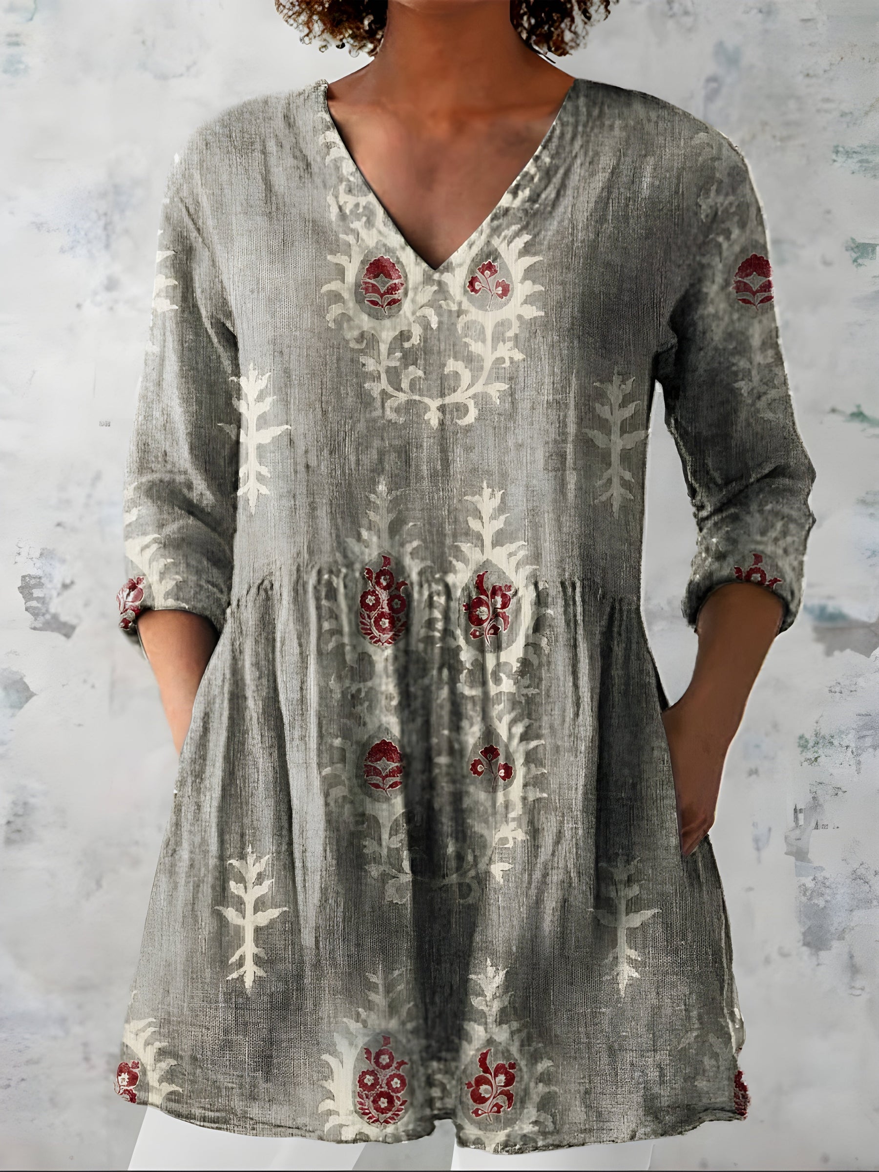 Everly long blouse floral print detail