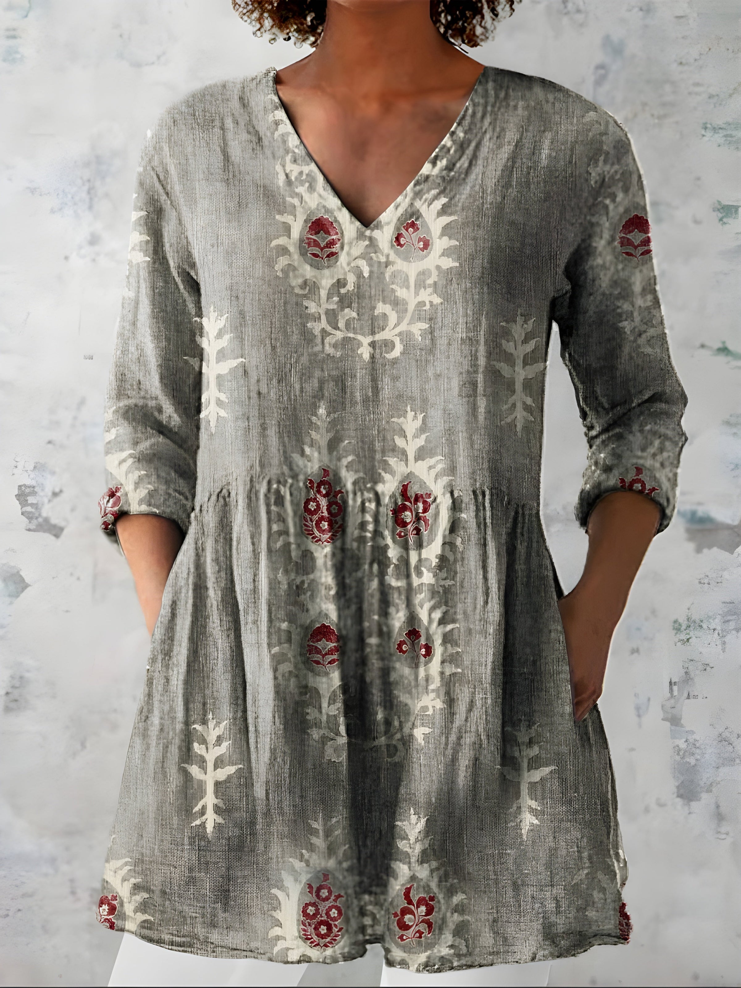 Everly long blouse floral print detail