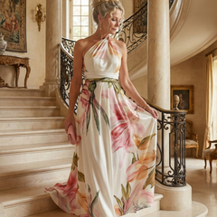 Amiel Light Floral Maxi Dress with Halter Neckline