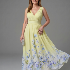 Valentina Sleeveless V Neck Soft Floral Hem Midi Dress