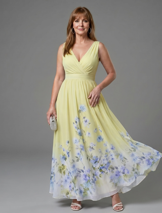 Valentina Sleeveless V Neck Soft Floral Hem Midi Dress