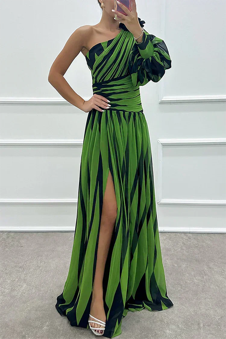 Shiloh Elegant Striped Maxi Dress With One Shoulder