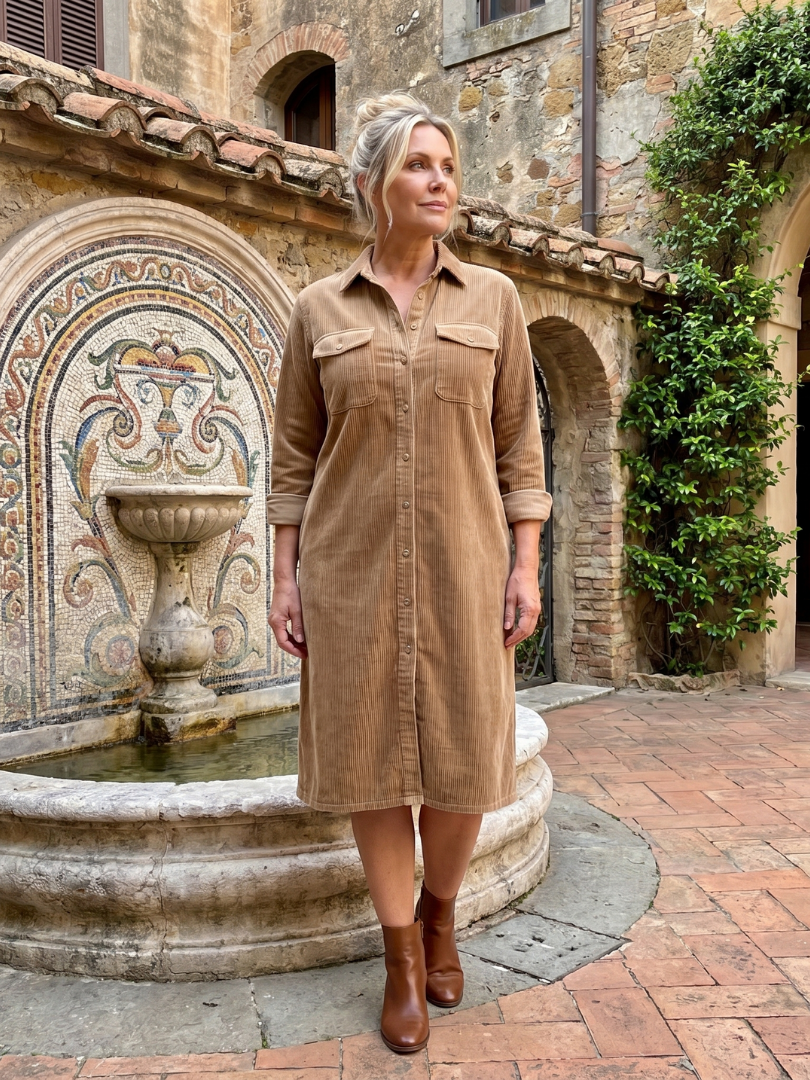 Pema Long Sleeve Patch Pockets Midi Dress