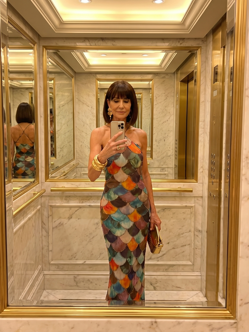 Larkin Fitted Multicolor Scale Pattern Maxi Dress