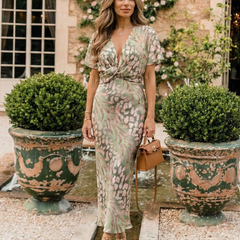 Coralie Abstract Print V Neck Twist Waist Midi Dress