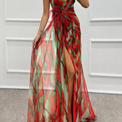 Felicity Vibrant Draped Maxi Dress with Side Slit