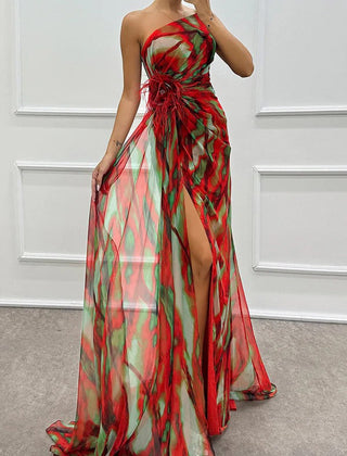 Felicity Vibrant Draped Maxi Dress with Side Slit