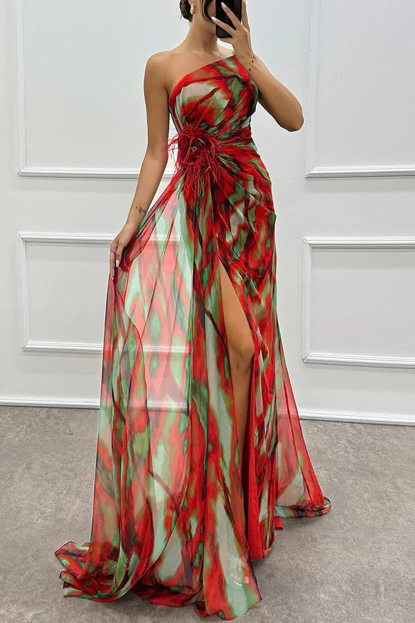 Felicity Vibrant Draped Maxi Dress with Side Slit