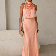 Estella Draped Dress with High Neckline
