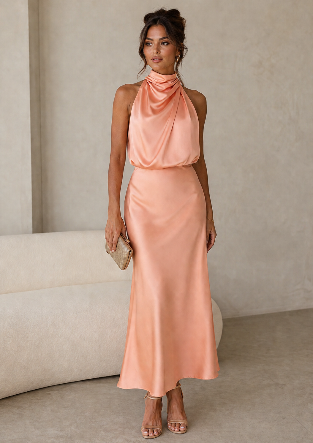 Estella Draped Dress with High Neckline