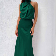Estella Draped Dress with High Neckline