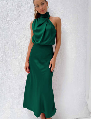 Estella Draped Dress with High Neckline