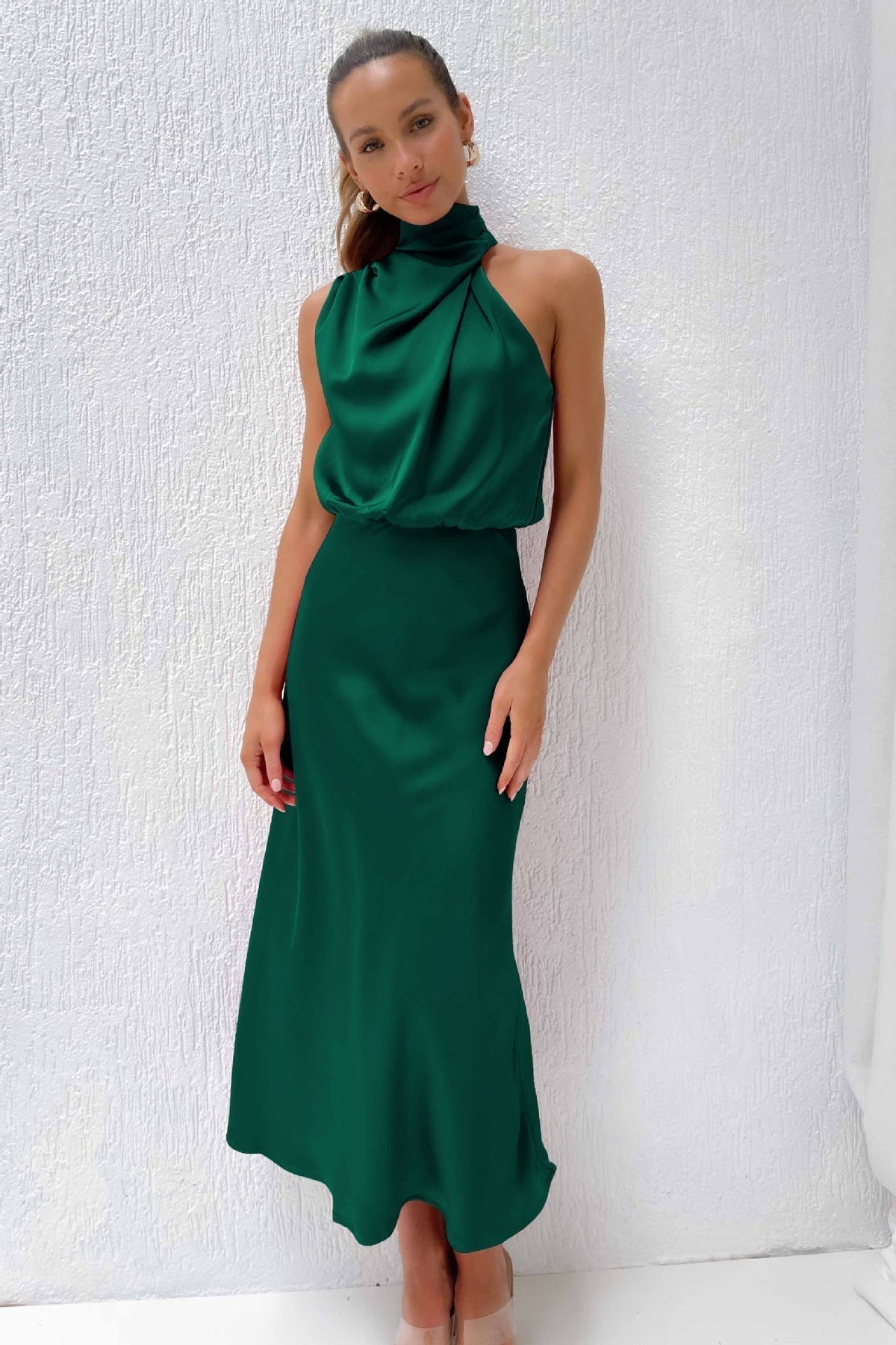 Estella Draped Dress with High Neckline