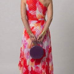 Yanira Pleated One-Shoulder Dress with Asymmetric Hem
