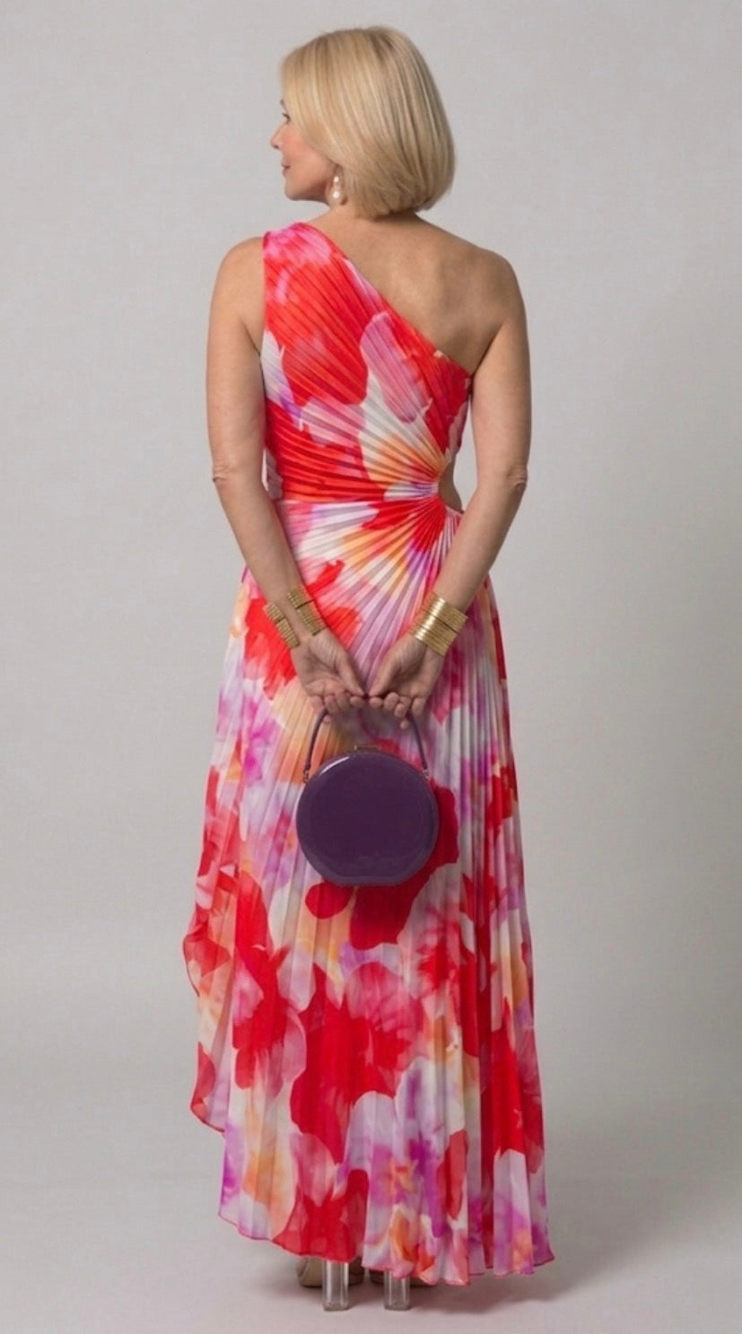 Yanira Pleated One-Shoulder Dress with Asymmetric Hem
