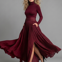 Lana Long Sleeve Turtleneck Defined Waist Midi Dress