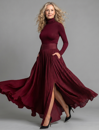 Lana Long Sleeve Turtleneck Defined Waist Midi Dress