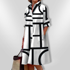 Chezka dress A line skirt and roll cuff sleeves