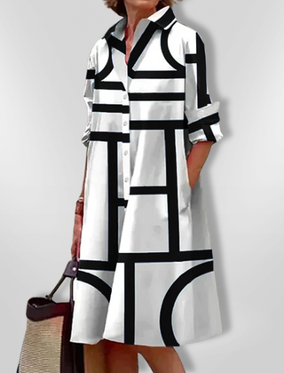 Chezka dress A line skirt and roll cuff sleeves