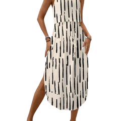 Tie dye floral dress worn outdoors