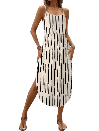 Tie dye floral dress worn outdoors