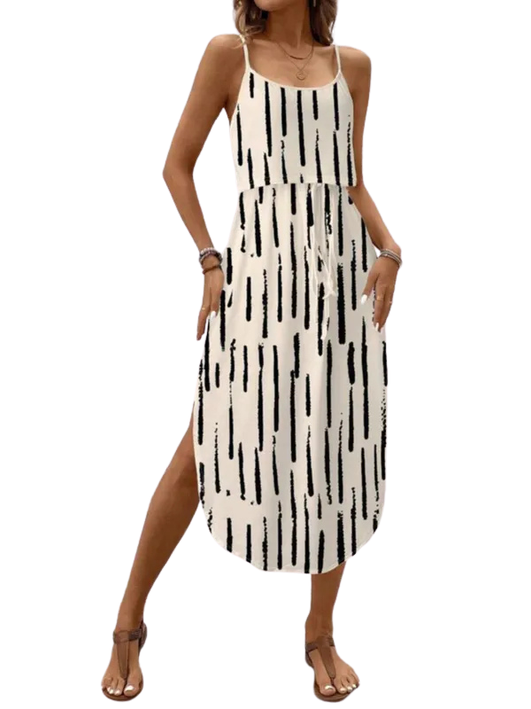 Tie dye floral dress worn outdoors