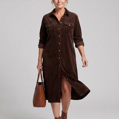 Pema Long Sleeve Patch Pockets Midi Dress