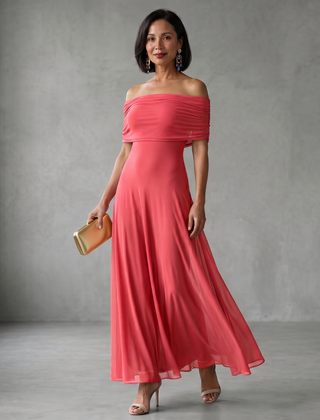 June Off Shoulder Draped Midi Dress