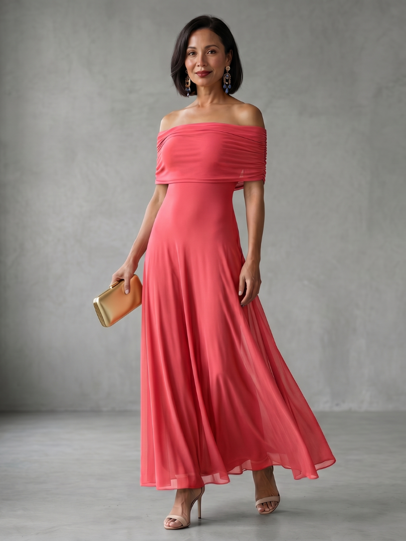 June Off Shoulder Draped Midi Dress