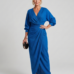 Fable Long Sleeve Wrap Overlap Skirt Midi Dress