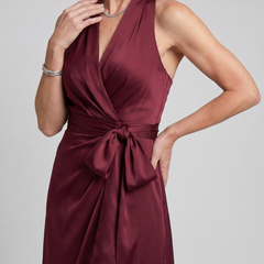 Honora Halter Neck Wrap Asymmetric Hem Midi Dress