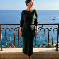 Ursula Draped Neckline Fitted Skirt Midi Dress