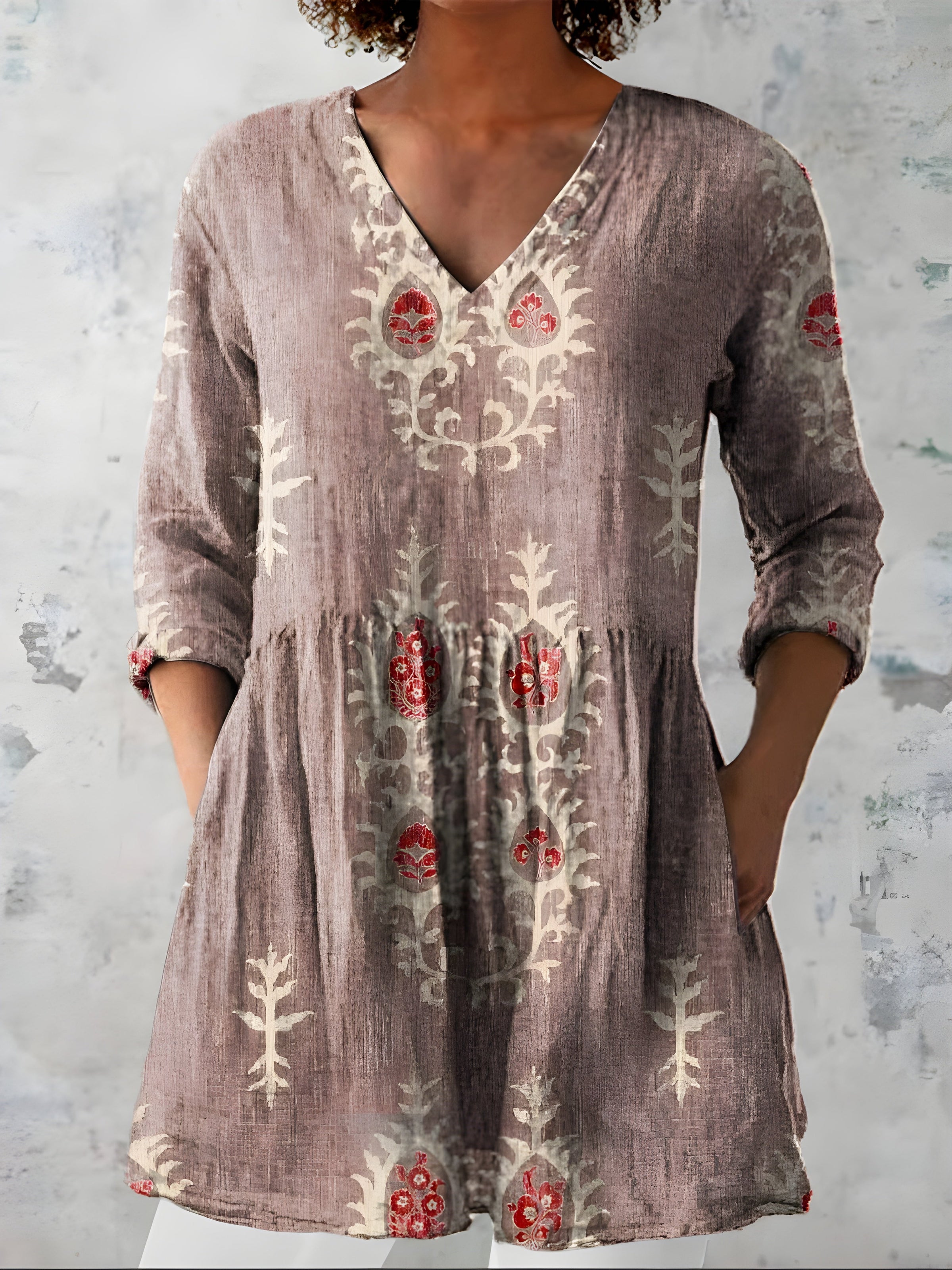 Everly long blouse styled loose over the hip