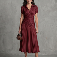 Theodora Pleated Waistline Stripe Midi Dress