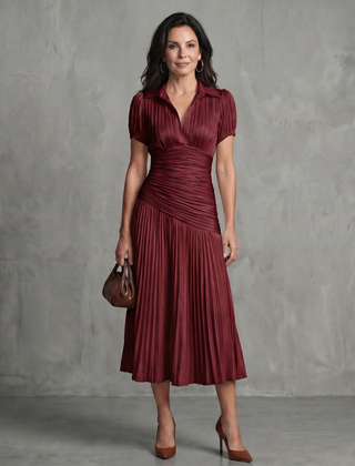 Theodora Pleated Waistline Stripe Midi Dress