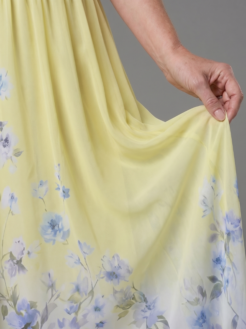 Valentina Sleeveless V Neck Soft Floral Hem Midi Dress
