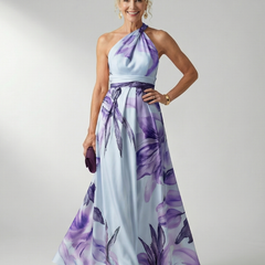 Amiel Light Floral Maxi Dress with Halter Neckline