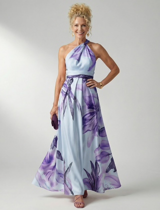 Amiel Light Floral Maxi Dress with Halter Neckline