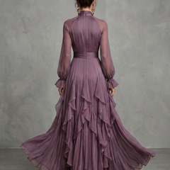Demetria Tie Neck Ruffle Tiered Maxi Dress